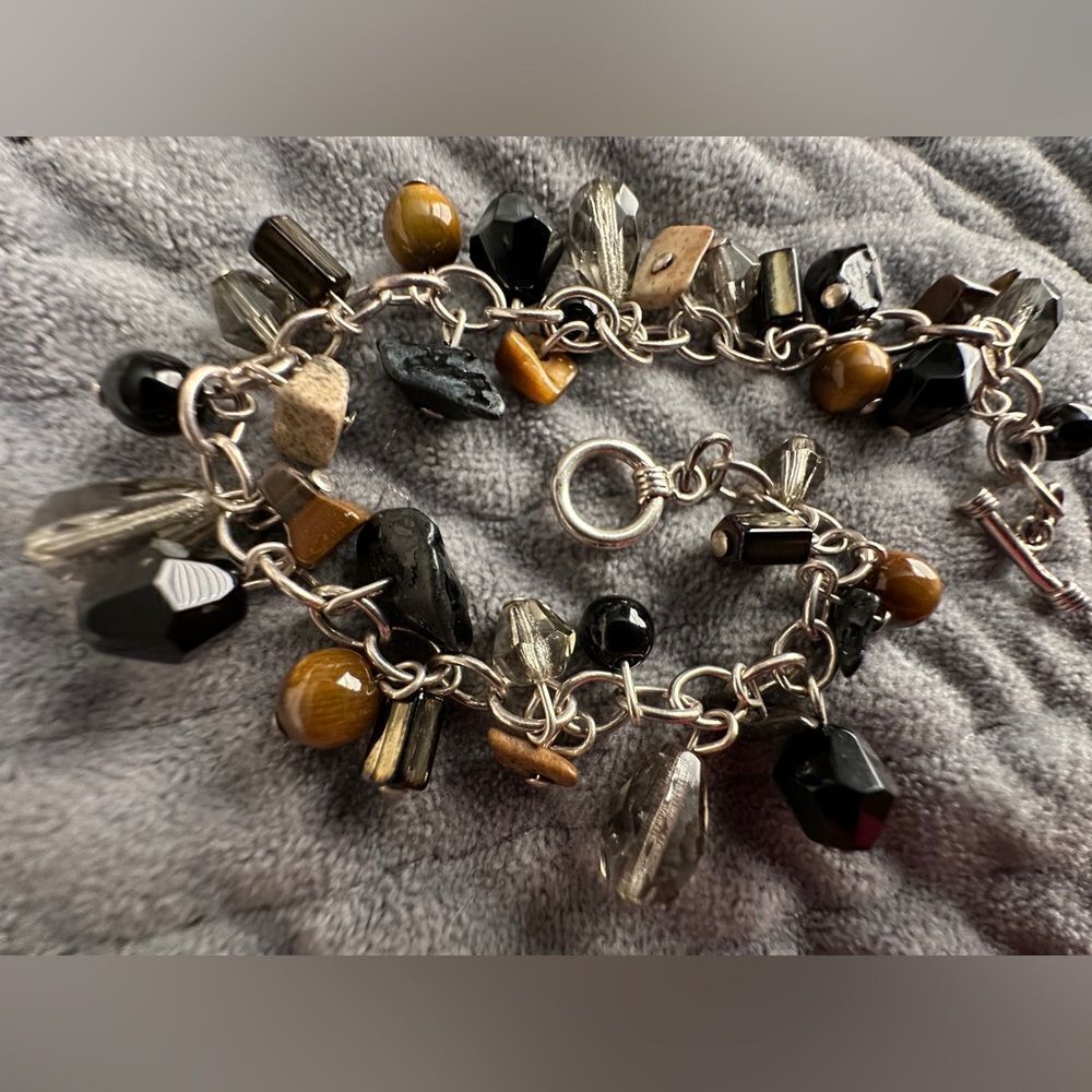 Sterling Silver Charm Bracelet with Genuine Gemstones - Unique Handmade Piece - Picture 7 of 17